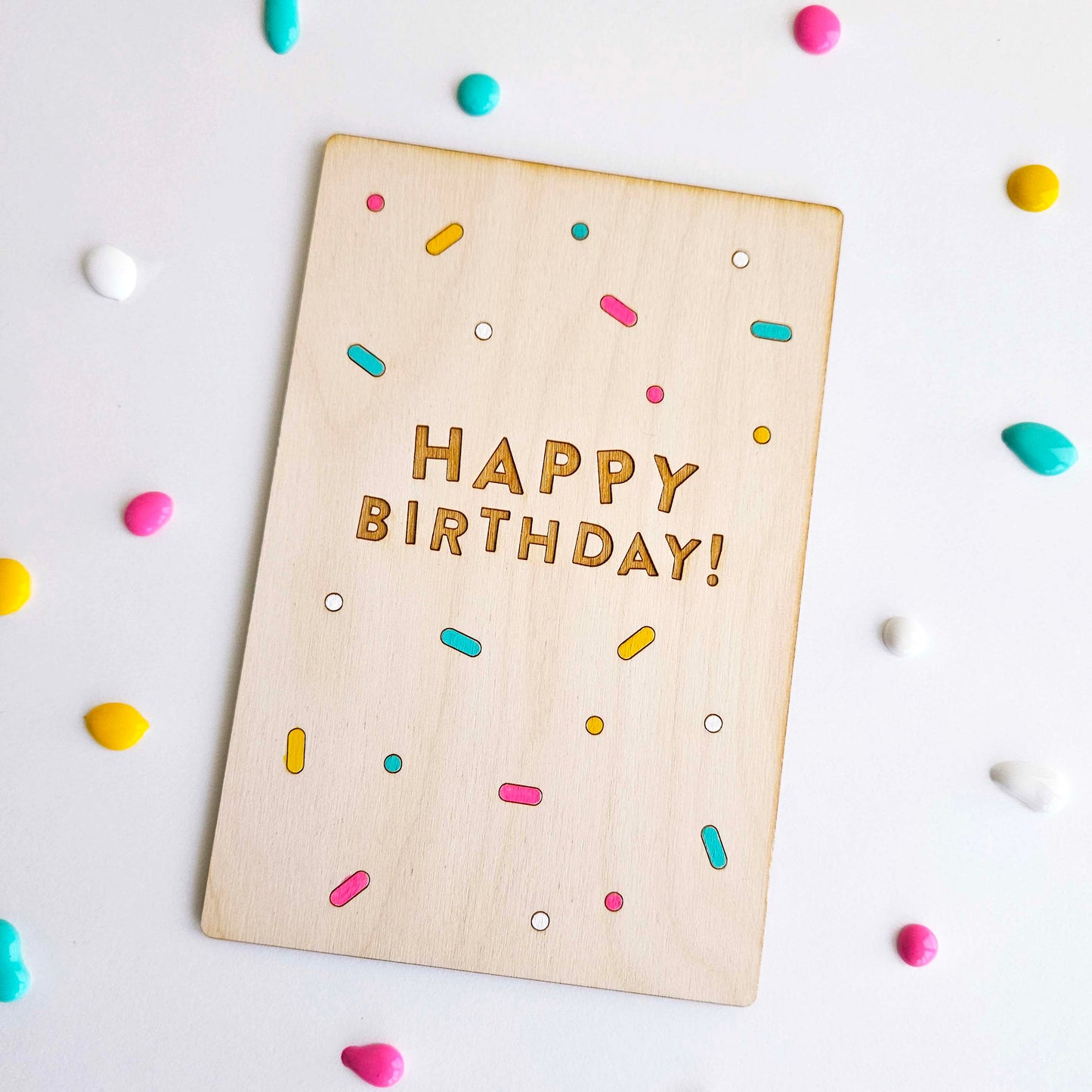 Happy Birthday Wood Card, Hand-painted