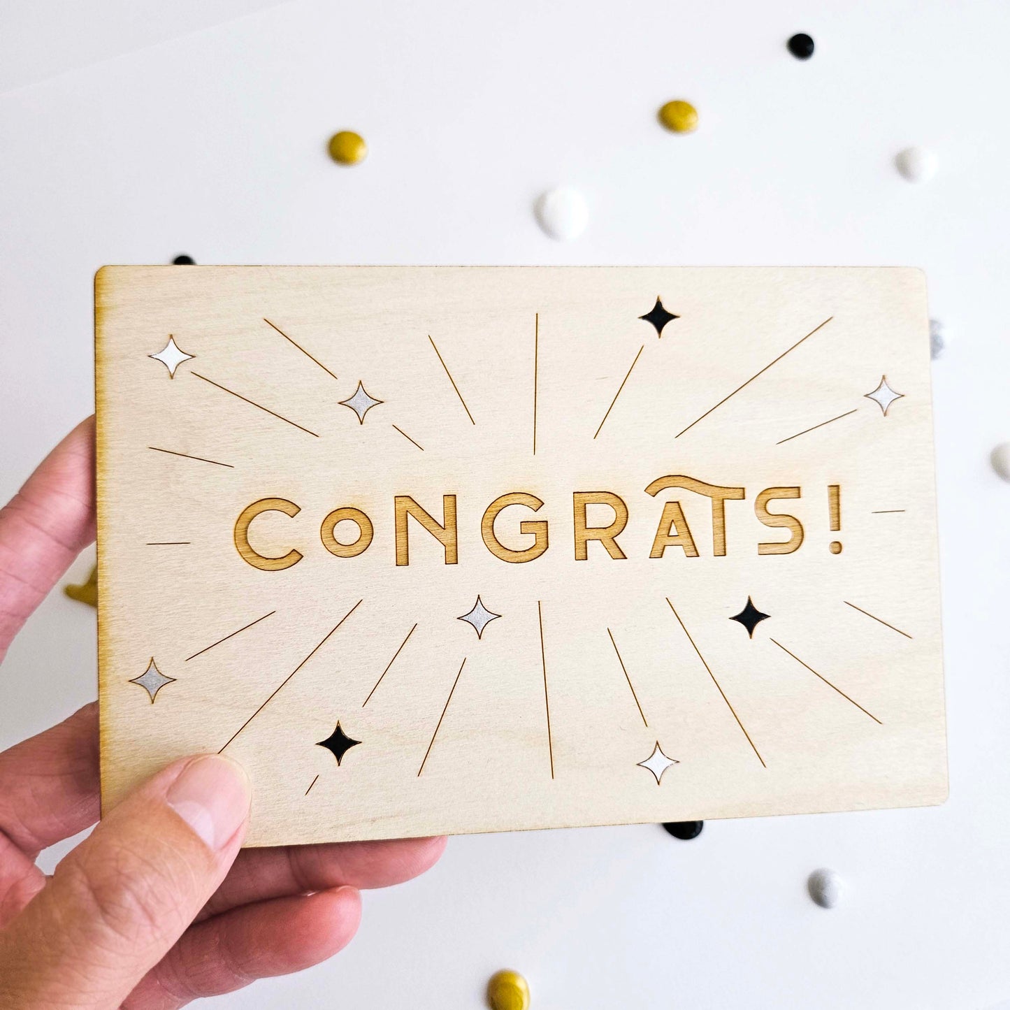 Congrats Wood Card, Hand-painted