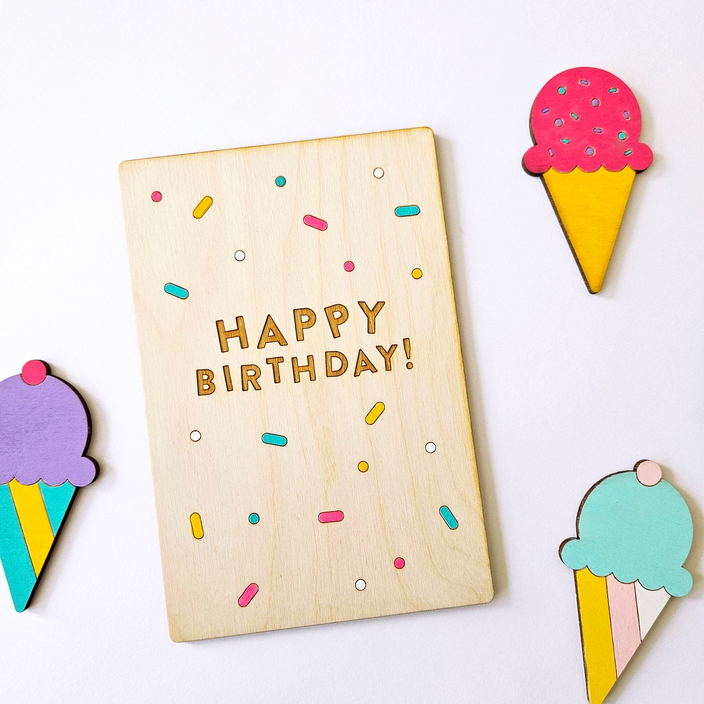 Happy Birthday Wood Card, Hand-painted