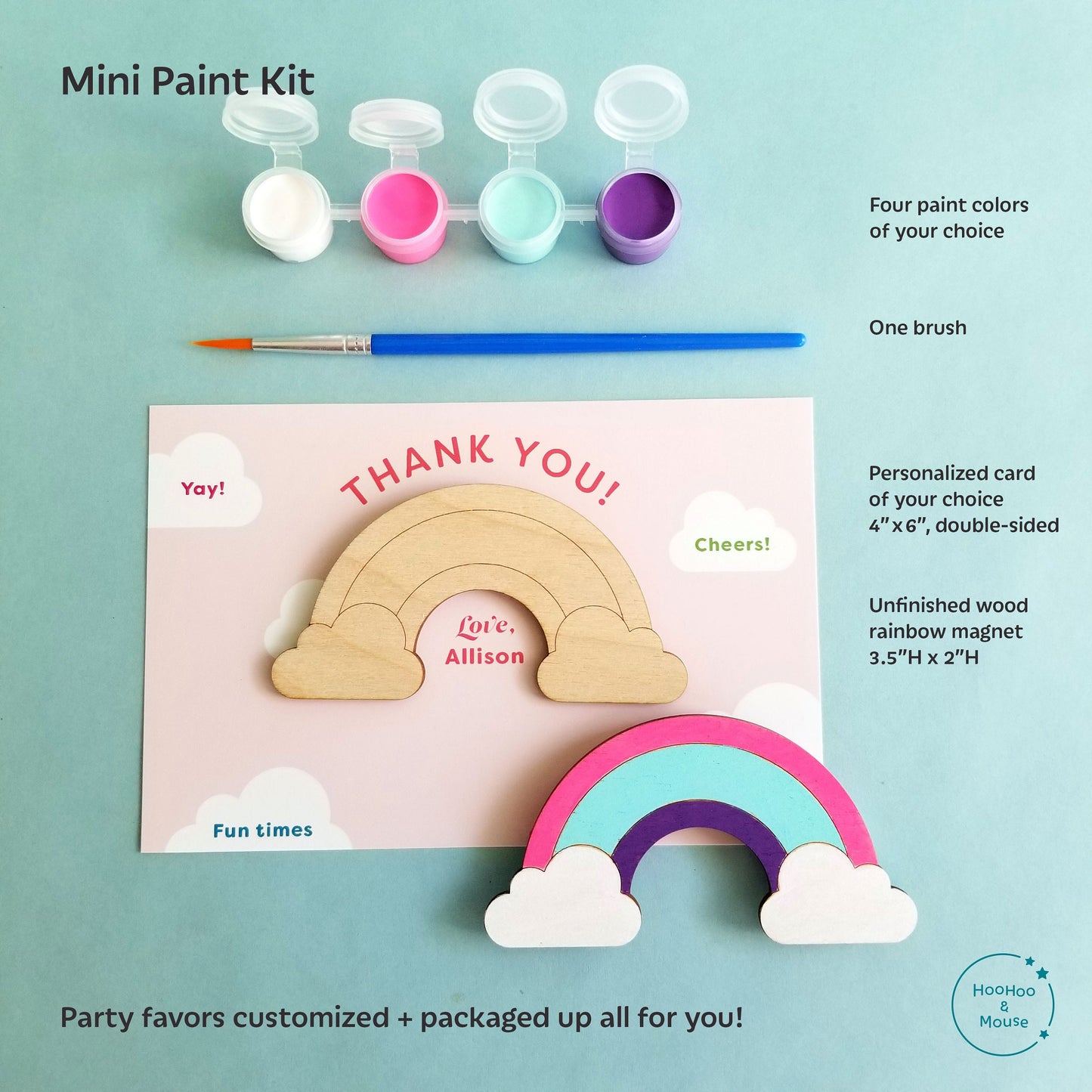 Rainbow Party Favor Paint Kit, personalized (Cloud Design)