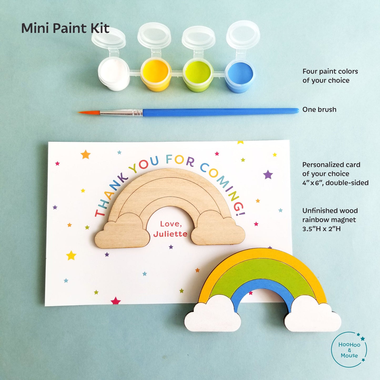 Rainbow Party Favor Paint Kit, personalized (Stars Card)