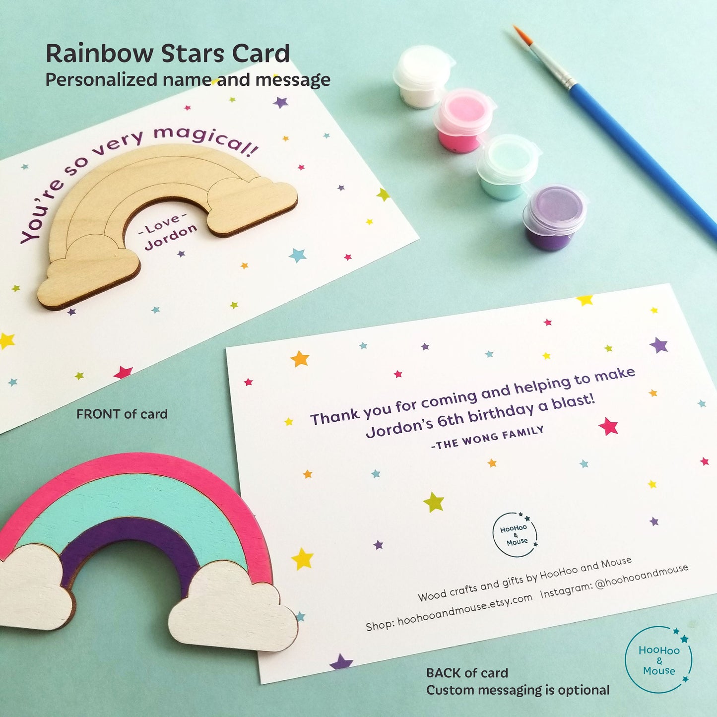 Rainbow Party Favor Paint Kit, personalized (Stars Card)
