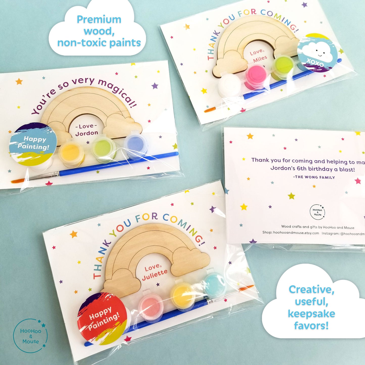 Rainbow Party Favor Paint Kit, personalized (Stars Card)