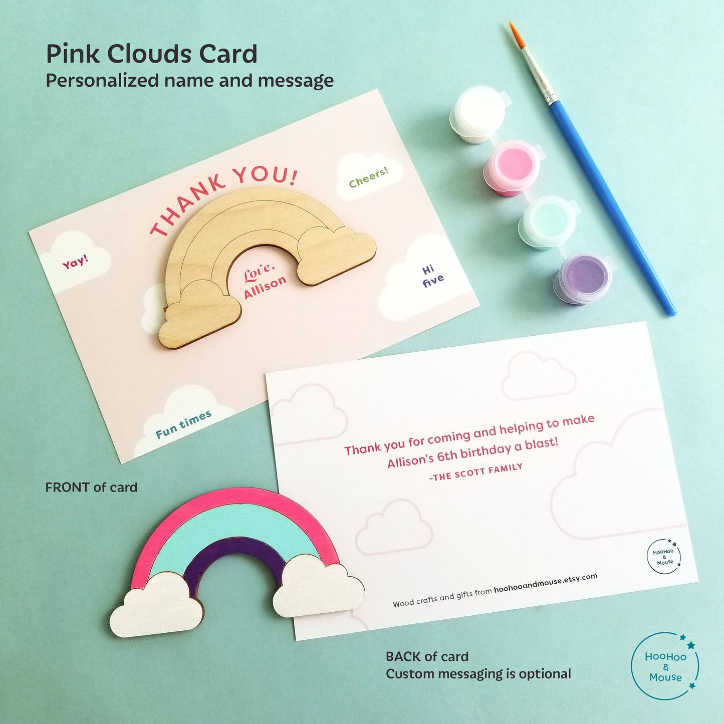 Rainbow Party Favor Paint Kit, personalized (Cloud Design)