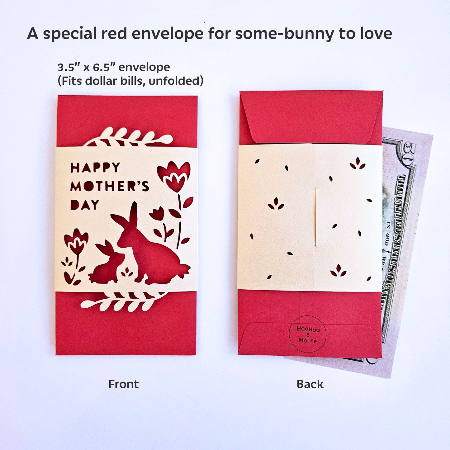 Mother and Baby Rabbit Red Envelope, personalized