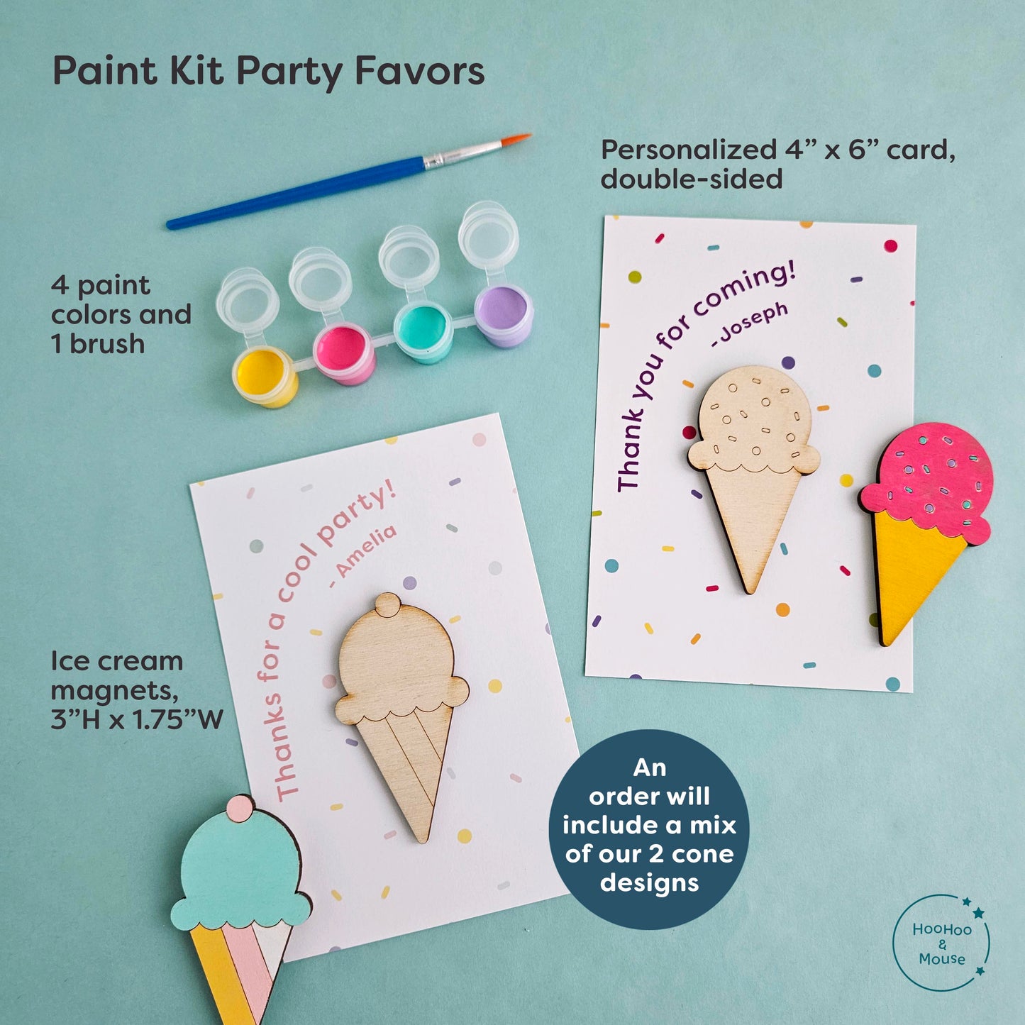 Ice Cream Party Favor Paint Kit, personalized