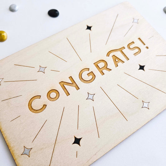 Congrats Wood Card, Hand-painted