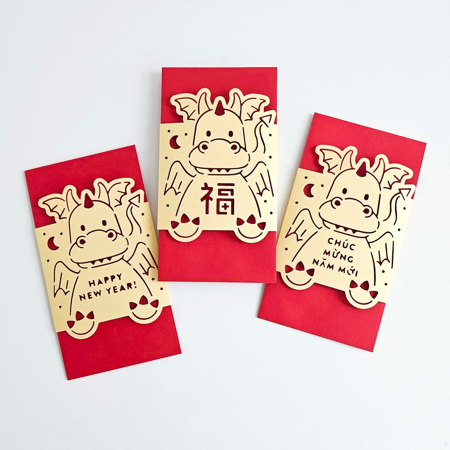 2024 Lunar New Year Dragon Red Envelopes, Set of 3