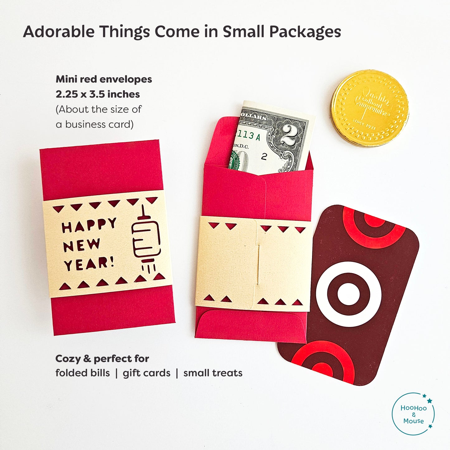 Happy New Year Mini Red Envelopes, Set of 3