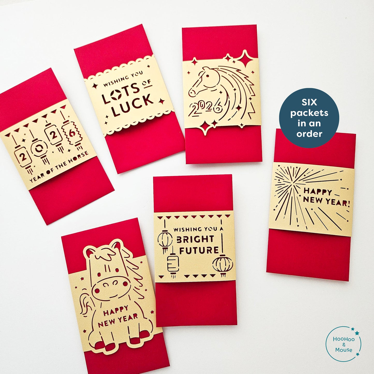 2026 Lunar New Year Red Envelopes, Set of 6 Designs