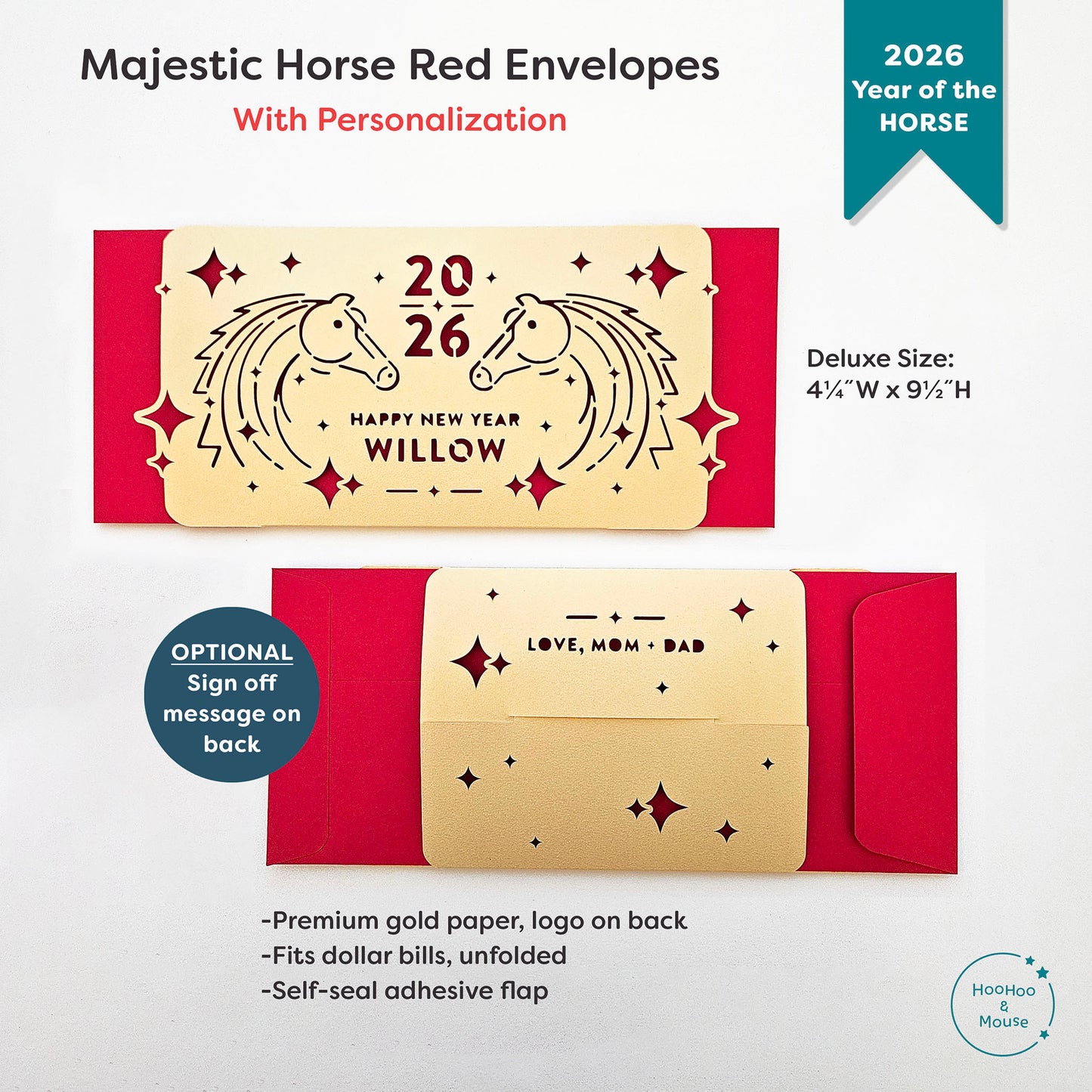 2026 Deluxe Horse Red Envelope, PERSONALIZED