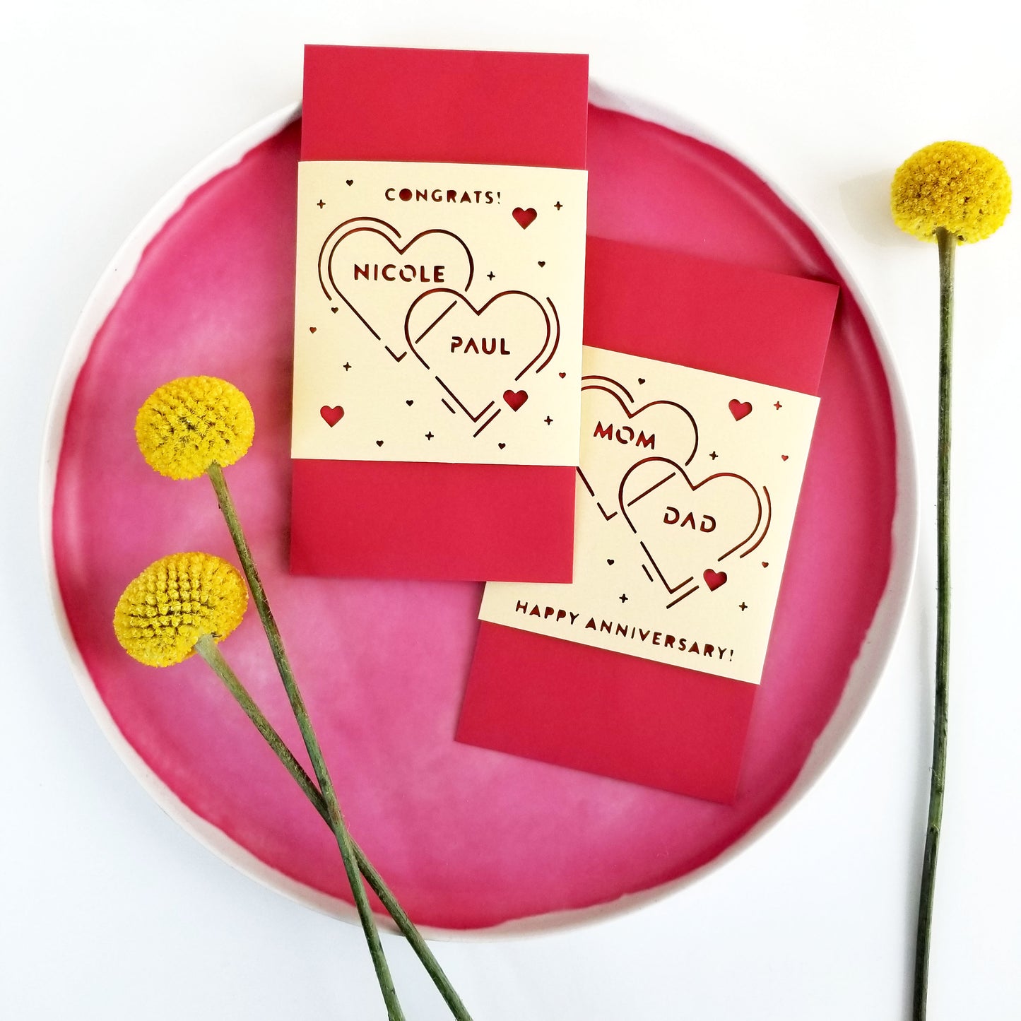 Two Hearts Wedding Red Envelope, personalized