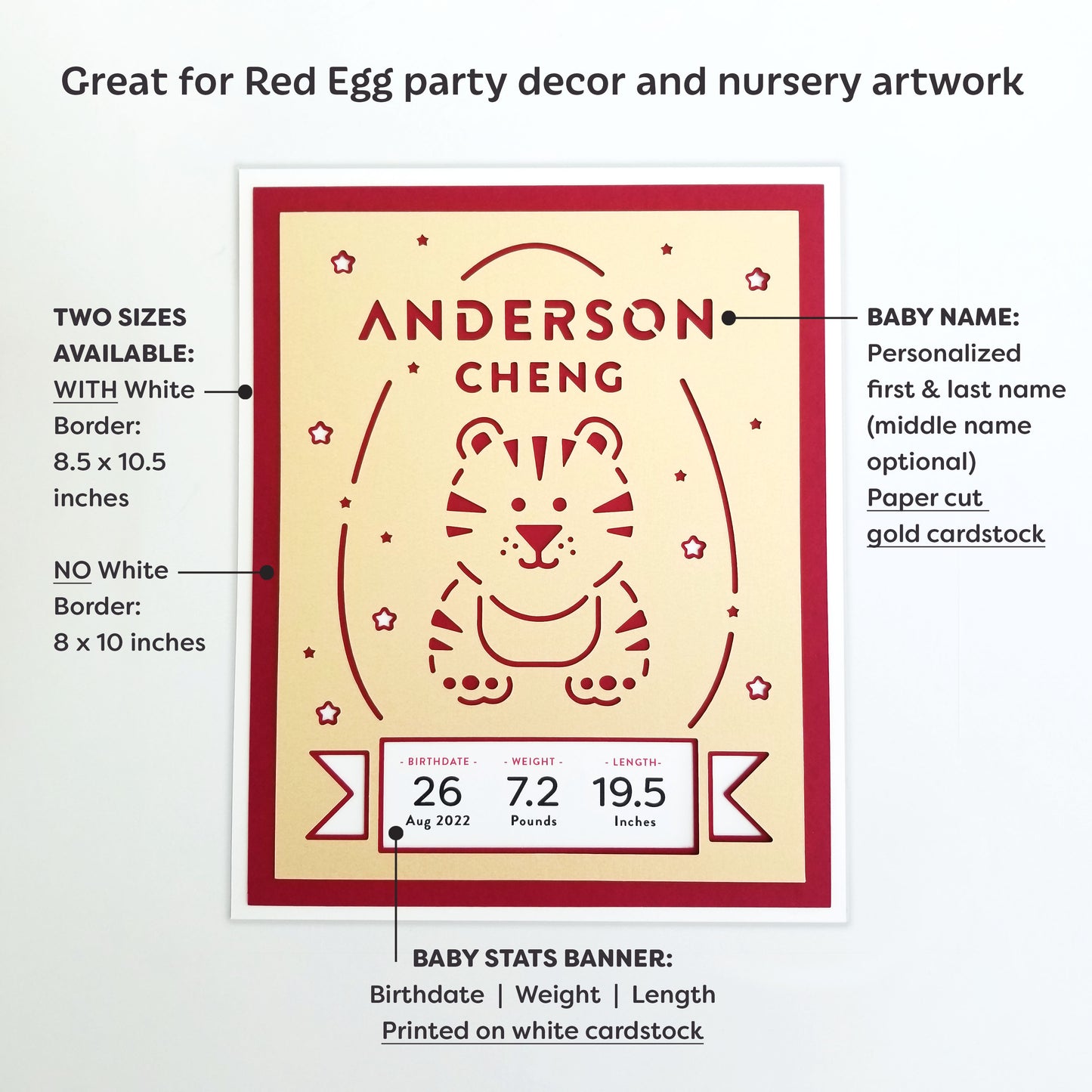 2022 Tiger Red Egg and Ginger Party Baby Sign, personalized