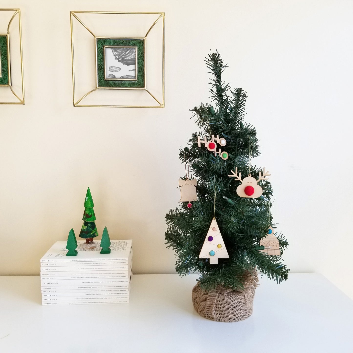 Wood + Pom Pom Christmas Ornament Set