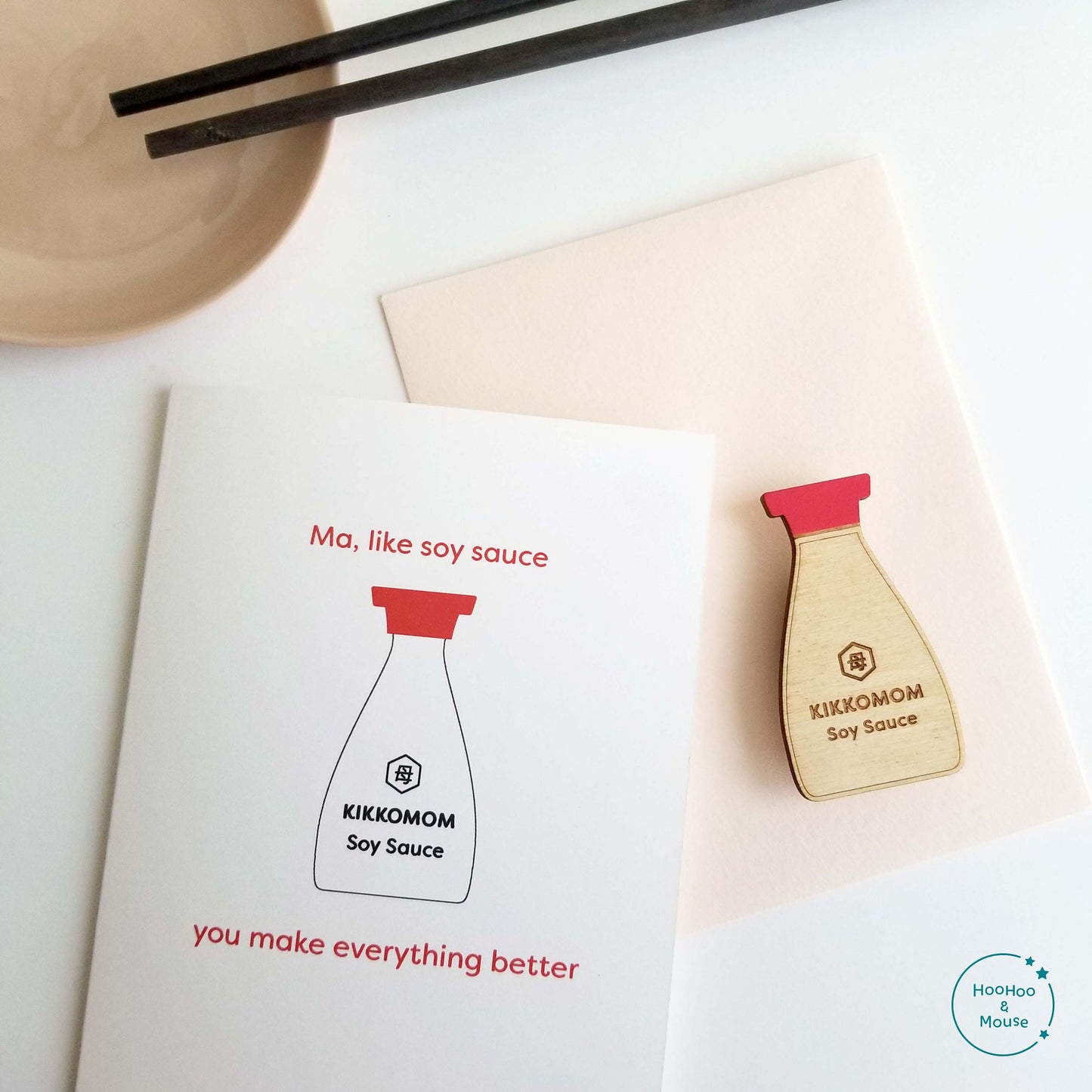 Soy Sauce "KikkoMOM" Card, with hand-painted magnet